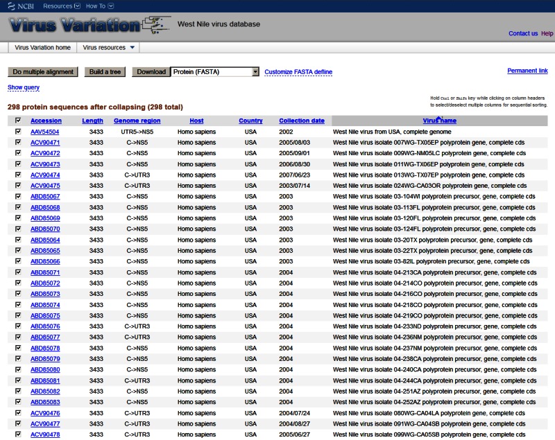 Figure 2. . The Virus Variation search results page.