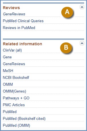 Figure 7. . The Reviews and Related information in MedGen.