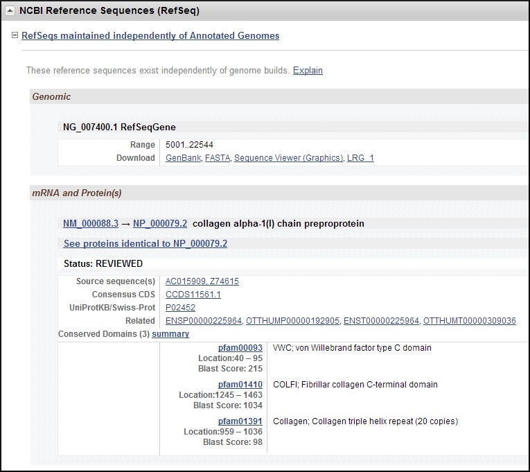 Figure 9. . Representative NCBI Reference Sequences (RefSeq) section in the Full Report display.