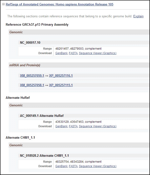 Figure 10. . Representative subsection RefSeqs of Annotated Genomes in the NCBI Reference Sequences (RefSeq) section of a Full Report display.