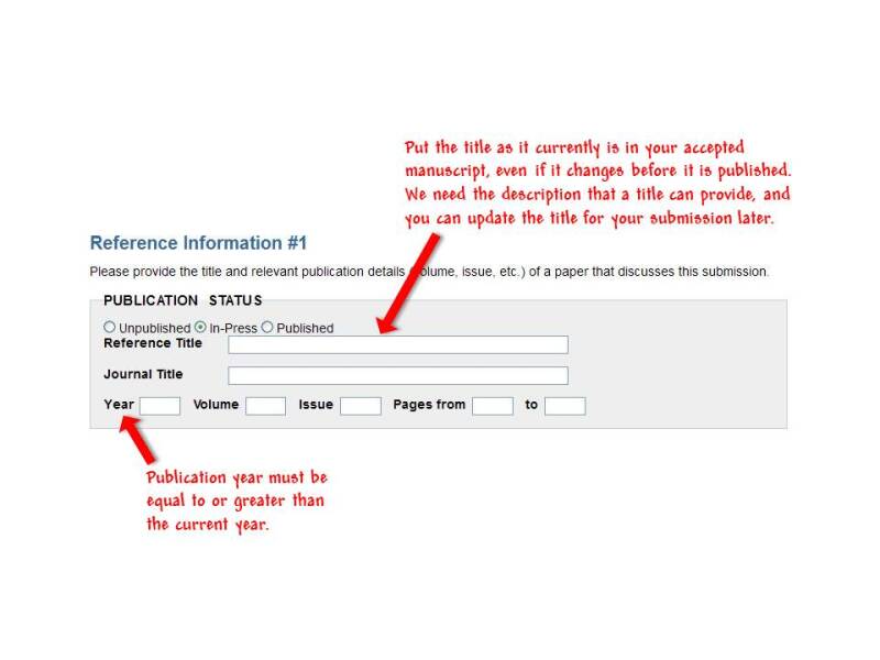 Figure 5: . The Reference Information section after the “In-Press” button has been clicked.
