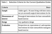 Table 1. Selection Criteria for the Current Qualitative Evidence Synthesis.
