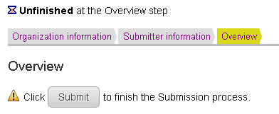 Overview display allows you to review content, and edit if necessary, before submission