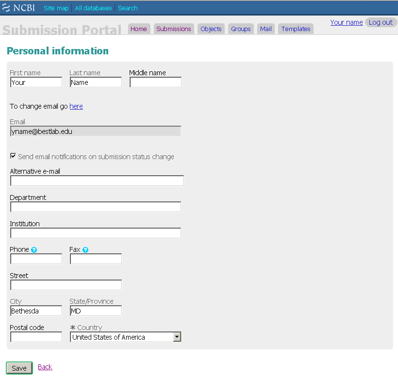 A display of the profile that is accessed from your user name and that can be edited if contact details change.