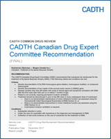 Cover of CADTH Canadian Drug Expert Committee Recommendation: Nusinersen (Spinraza — Biogen Canada Inc.)